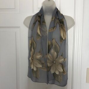Ellen Tracy Elegant Floral Silk Oblong Scarf VTG
